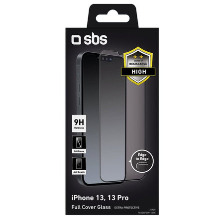 SBS - Tvrdené sklo Full Cover pre iPhone 13, 13 Pro, 14 a 16e, čierna