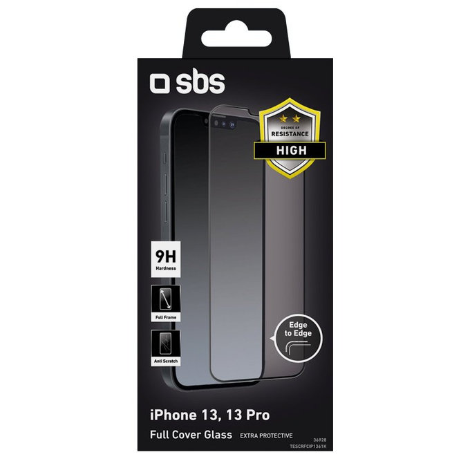 SBS - Tvrdené sklo Full Cover pre iPhone 13, 13 Pro, 14 a 16e, čierna