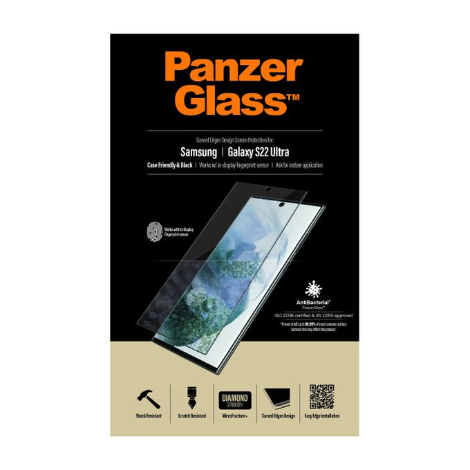 PanzerGlass - Tvrdené Sklo Case Friendly AB pre Samsung Galaxy S22 Ultra, Fingerprint komp., čierna