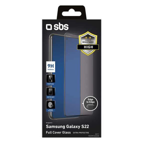 SBS - Tvrdené Sklo Full Cover pre Samsung Galaxy S22, čierna