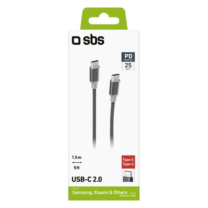 SBS - USB-C / USB-C Kábel s PowerDelivery (1.5m), čierna