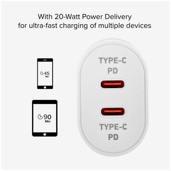 SBS - 20W Nabíjací Adaptér 2x USB-C Power Delivery, biela