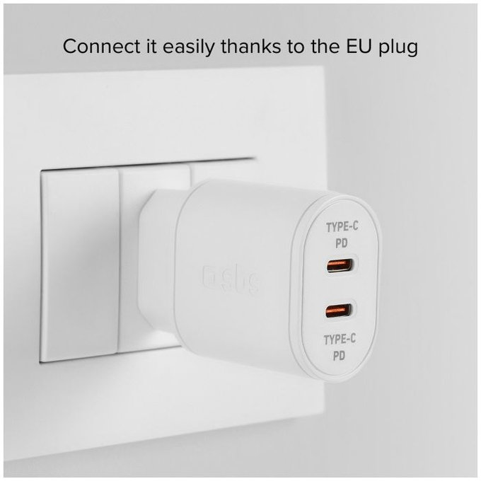 SBS - 20W Nabíjací Adaptér 2x USB-C Power Delivery, biela
