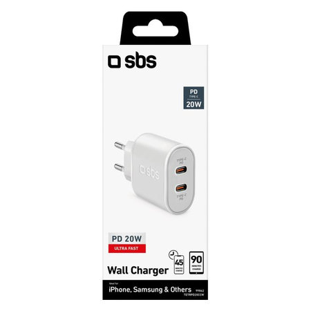 SBS - 20W Nabíjací Adaptér 2x USB-C Power Delivery, biela