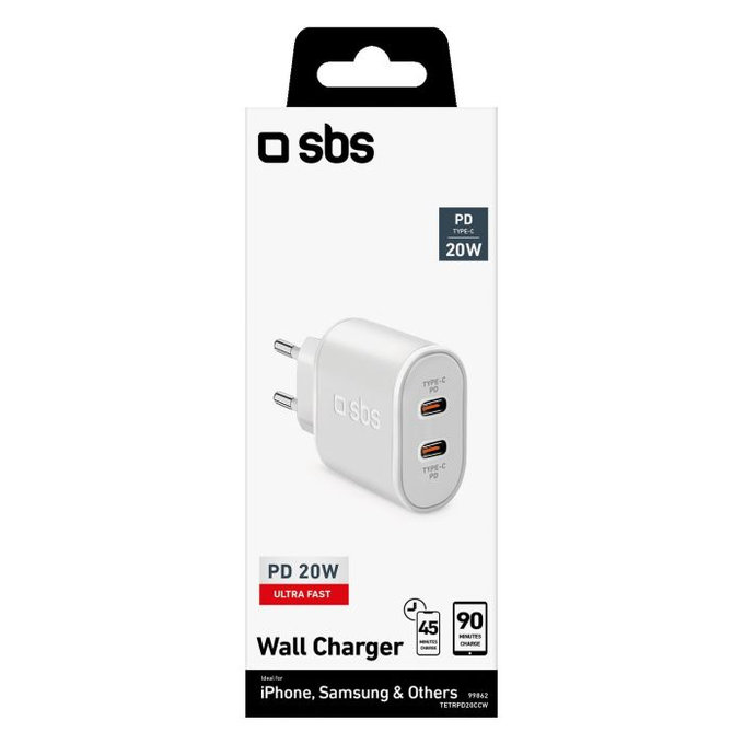 SBS - 20W Nabíjací Adaptér 2x USB-C Power Delivery, biela