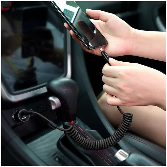 Baseus - Lightning / USB Kábel (1m), pružinový, čierna