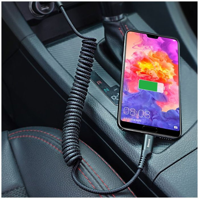 Baseus - USB-C / USB Kábel (1m), pružinový, čierna