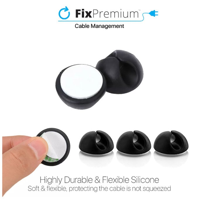 FixPremium - Organizér Káblov - Držiak pre kábel - Set 3 kusov, čierna