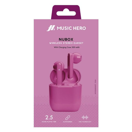 Music Hero - Bezdrôtové slúchadlá TWS NUBOX, ružová