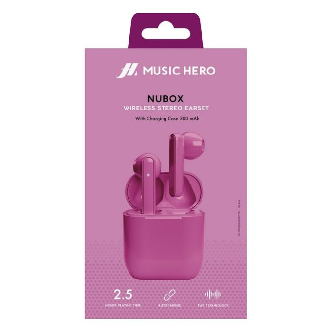 Music Hero - Bezdrôtové slúchadlá TWS NUBOX, ružová