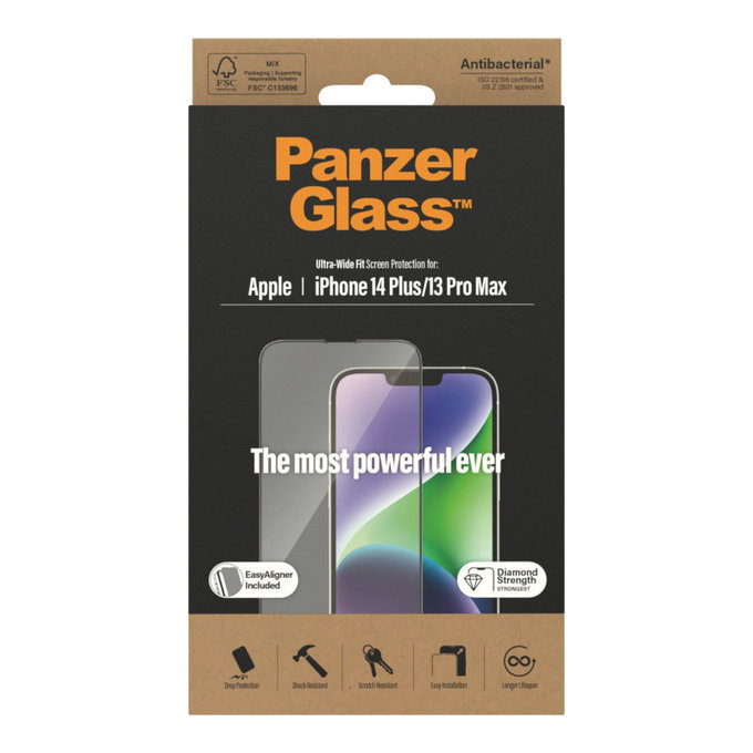 Tvrdené sklo UWF AB s aplikátorom pre iPhone 14 Plus/13 Pro Max, Čierna, PanzerGlass