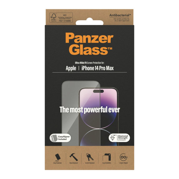 Tvrdené sklo UWF AB s aplikátorom pre iPhone 14 Pro Max, Čierna, PanzerGlass