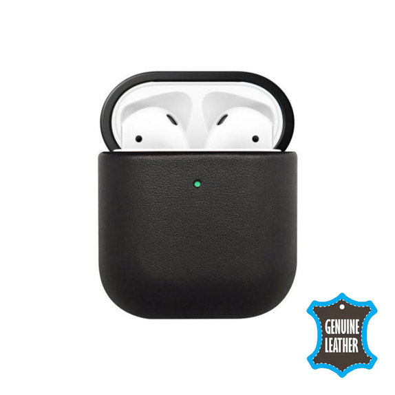 FixPremium - Kožené Puzdro pre AirPods 1 a 2, čierna
