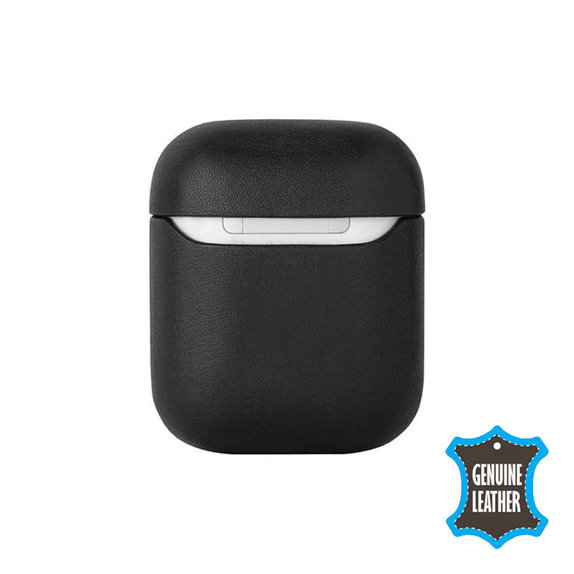 FixPremium - Kožené Puzdro pre AirPods 1 a 2, čierna