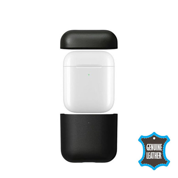 FixPremium - Kožené Puzdro pre AirPods 1 a 2, čierna
