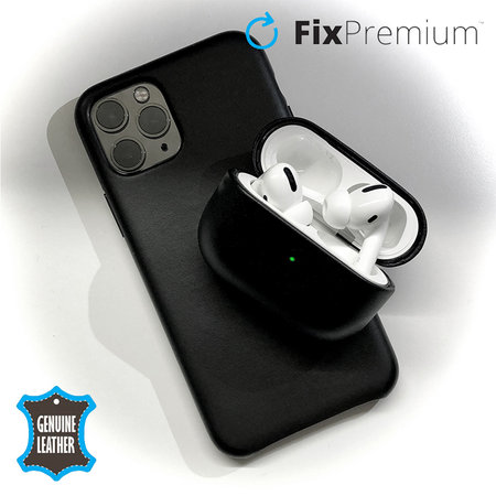 FixPremium - Kožené Puzdro pre AirPods 3, čierna