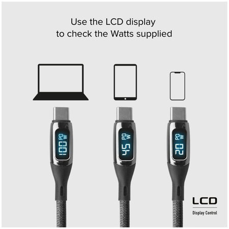 SBS - USB-C / USB-C Kábel s LCD a PowerDelivery 100W (1m), čierna