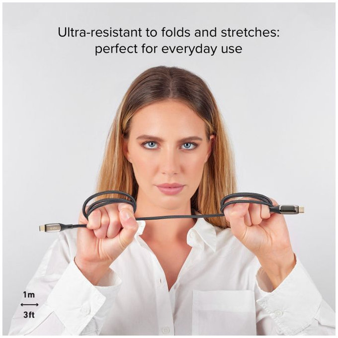 SBS - USB-C / USB-C Kábel s LCD a PowerDelivery 100W (1m), čierna