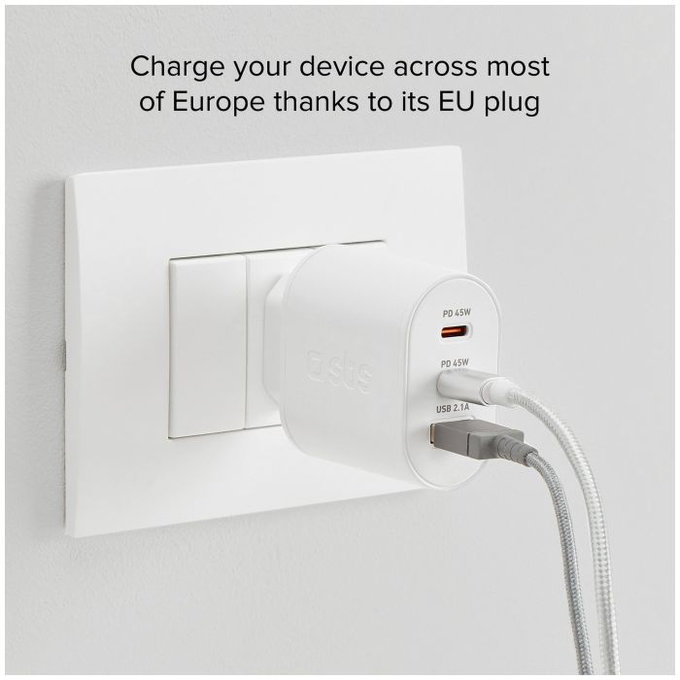 SBS - 45W Nabíjací Adaptér USB, 2x USB-C, PowerDelivery, biela