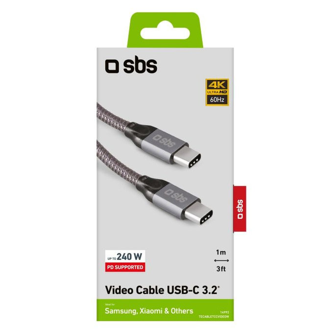 SBS - Thunderbolt 3 Kábel (USB-C) Kábel s PowerDelivery 240W (1m), šedá