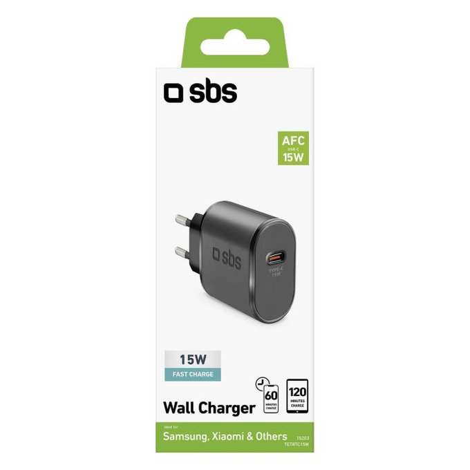 SBS - 15W Nabíjací Adaptér USB-C, čierna