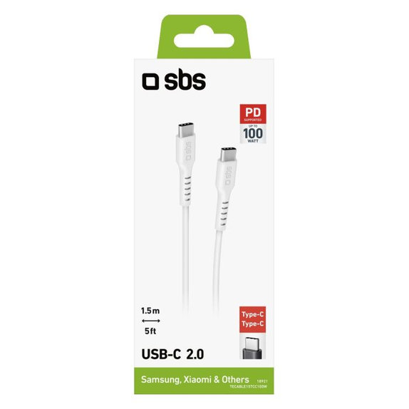 SBS - USB-C / USB-C Kábel s PowerDelivery 100W (1.5m), biela