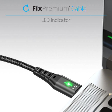 FixPremium - USB-C / USB Kábel s LED Indikátorom (1m), čierna