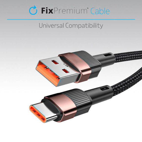 FixPremium - USB-C / USB Kábel s Rýchlym Nabíjaním (1m), čierna