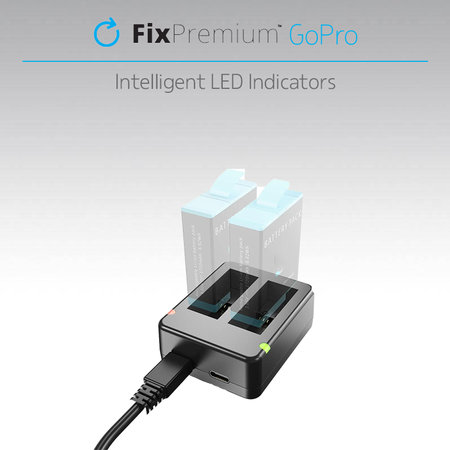 FixPremium - Nabíjacia Stanica pre 2 GoPro Batérie (Hero (2018)/Hero 5/Hero 6/Hero 7/Hero 8), čierna