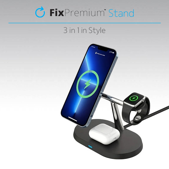 FixPremium - MagSafe Stojan 3v1 pre iPhone, Apple Watch a AirPods, čierna