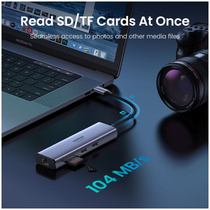 UGREEN - USB-C Hub 6v1, sivá