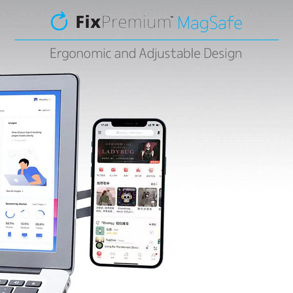 FixPremium - MagSafe Držiak pre iPhone na Notebook, strieborná