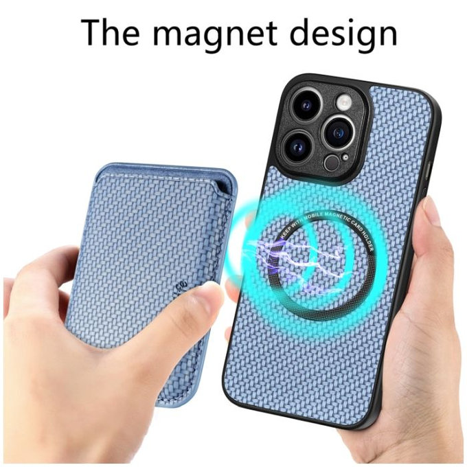 FixPremium - Puzdro Carbon s MagSafe Wallet pre iPhone 13 a 14, čierna