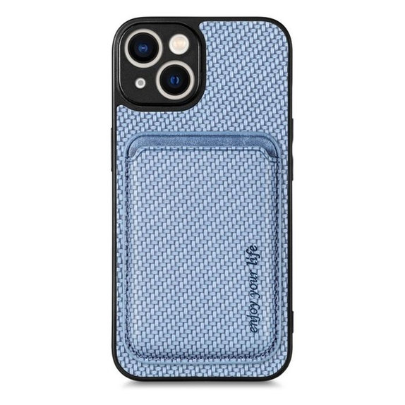 FixPremium - Puzdro Carbon s MagSafe Wallet pre iPhone 13 a 14, modrá