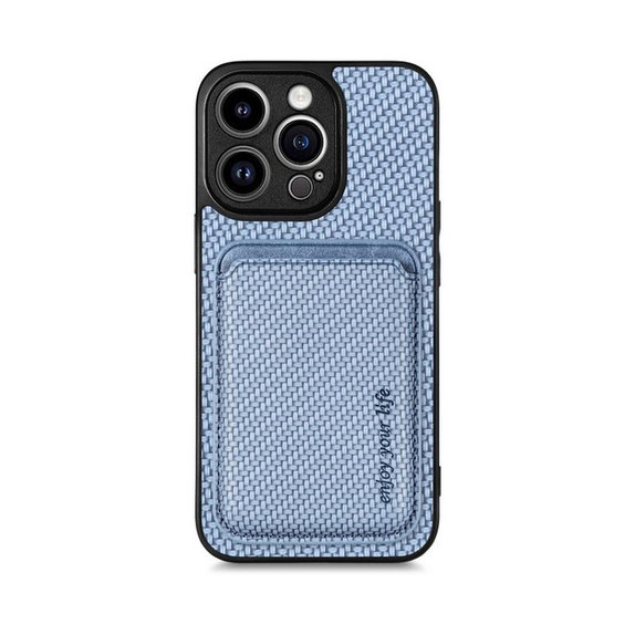 FixPremium - Puzdro Carbon s MagSafe Wallet pre iPhone 13 Pro, modrá