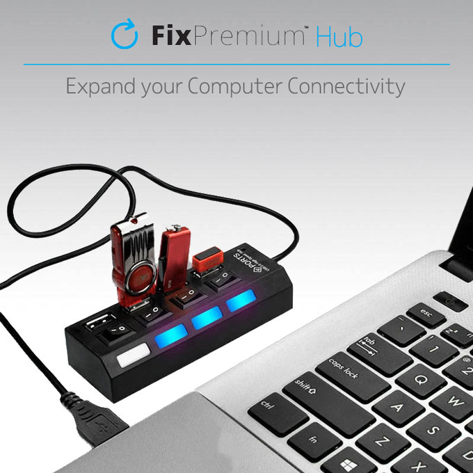 FixPremium - USB Hub s Vypínačom pre 7 USB, čierna