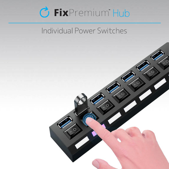 FixPremium - USB Hub s Vypínačom pre 7 USB, čierna