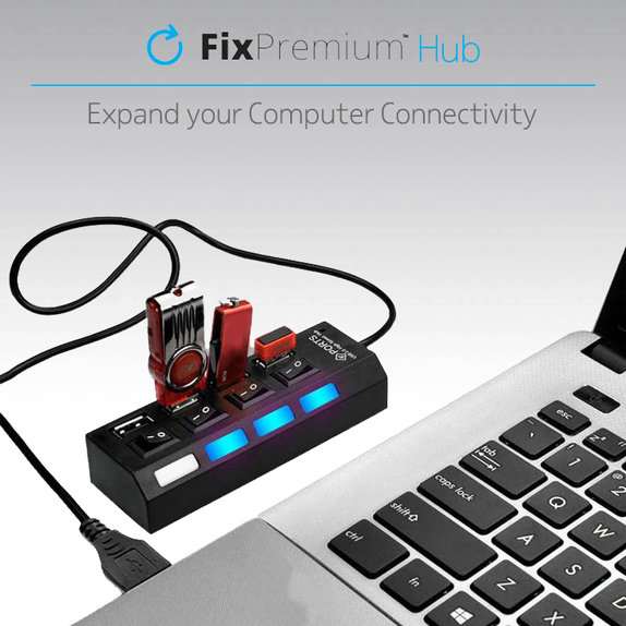 FixPremium - USB Hub s Vypínačom pre 4 USB, čierna