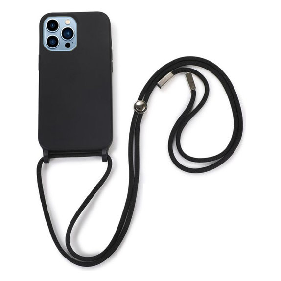 FixPremium - Silikónové Puzdro so Šnúrkou pre iPhone 13 Pro, čierna