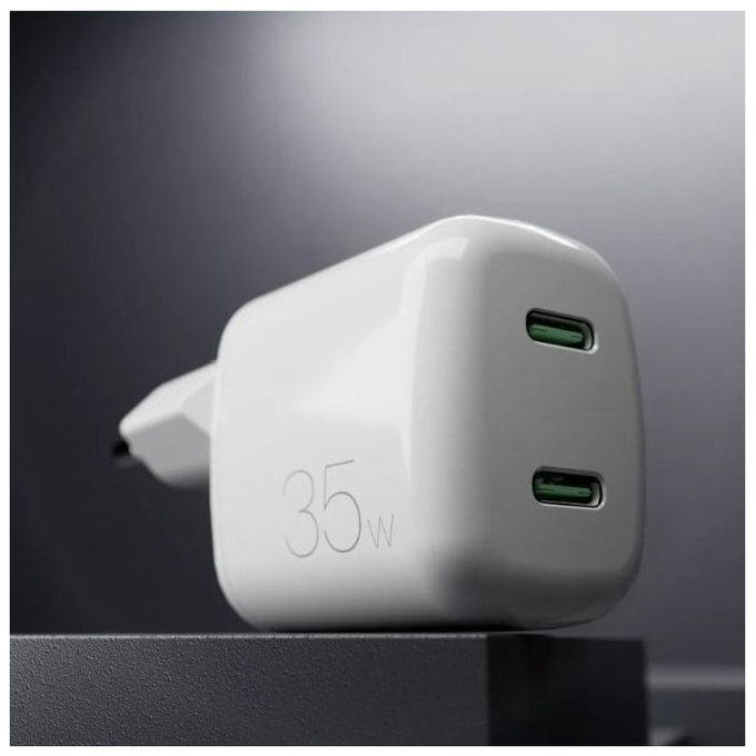 PURO - Nabíjací adaptér MiniPro 2x USB-C, GaN, 35W, biela