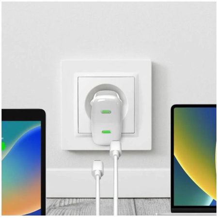 PURO - Nabíjací adaptér MiniPro 2x USB-C, GaN, 35W, biela