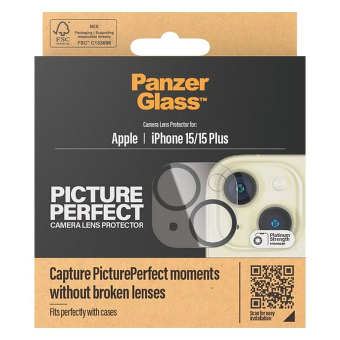 PanzerGlass - Ochranný Kryt Objektívu Fotoaparátu PicturePerfect pre iPhone 15 a 15 Plus, transparentná