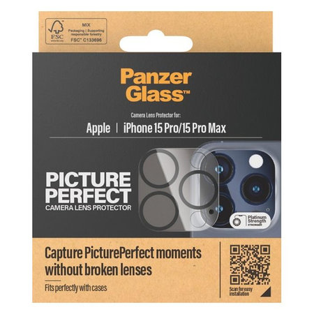 PanzerGlass - Ochranný Kryt Objektívu Fotoaparátu PicturePerfect pre iPhone 15 Pro a 15 Pro Max, transparentná
