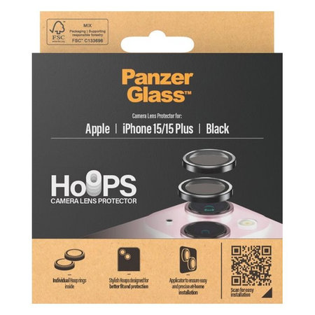 PanzerGlass - Ochranný Kryt Objektívu Fotoaparátu Hoops pre iPhone 15 a 15 Plus, transparentná