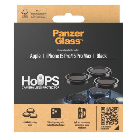 PanzerGlass - Ochranný Kryt Objektívu Fotoaparátu Hoops pre iPhone 15 Pro a 15 Pro Max, transparentná