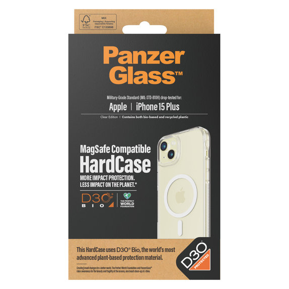 Puzdro HardCase D3O s MagSAFE by PanzerGlass pre iPhone 15 Plus, Transparentná, PanzerGlass