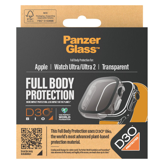 Tvrdené sklo Full Body D3O pre Apple Watch Ultra/Ultra 2, Transparentná, PanzerGlass