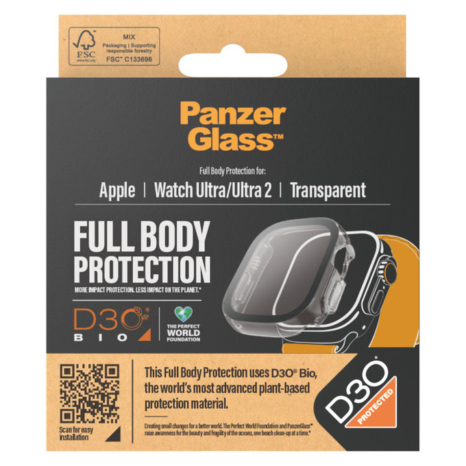 Tvrdené sklo Full Body D3O pre Apple Watch Ultra/Ultra 2, Transparentná, PanzerGlass