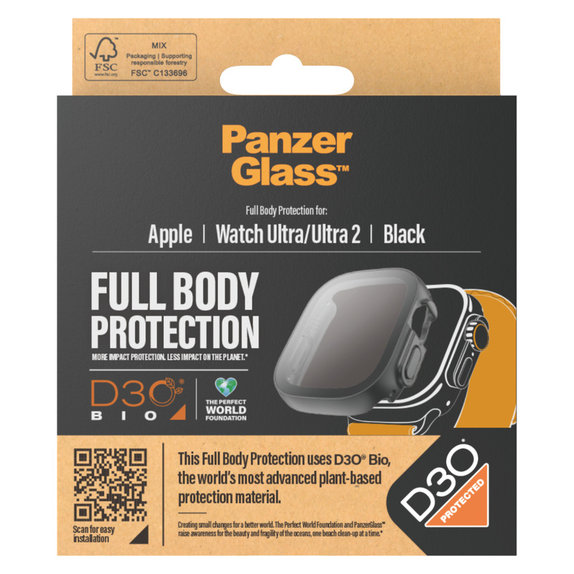 Tvrdené sklo Full Body D3O pre Apple Watch Ultra/Ultra 2, Čierna, PanzerGlass