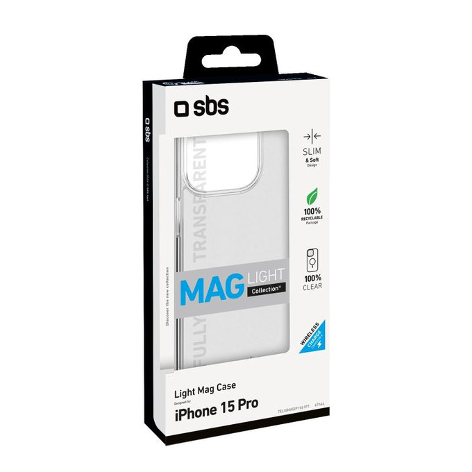 SBS - Puzdro Light Mag s MagSafe pre iPhone 15 Pro, transparentná